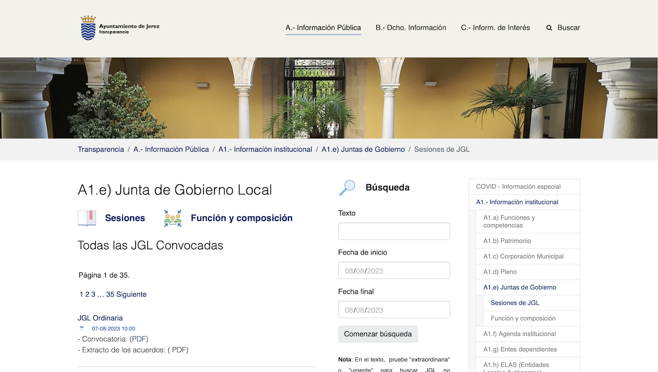 El Ayuntamiento de Jerez recuerda que los ciudadanos pueden consultar 'online' los acuerdos de la JGL