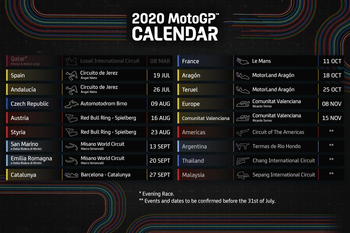 OFICIAL: Ya se conoce el calendario de MotoGP 2020 con Jerez como reanudación