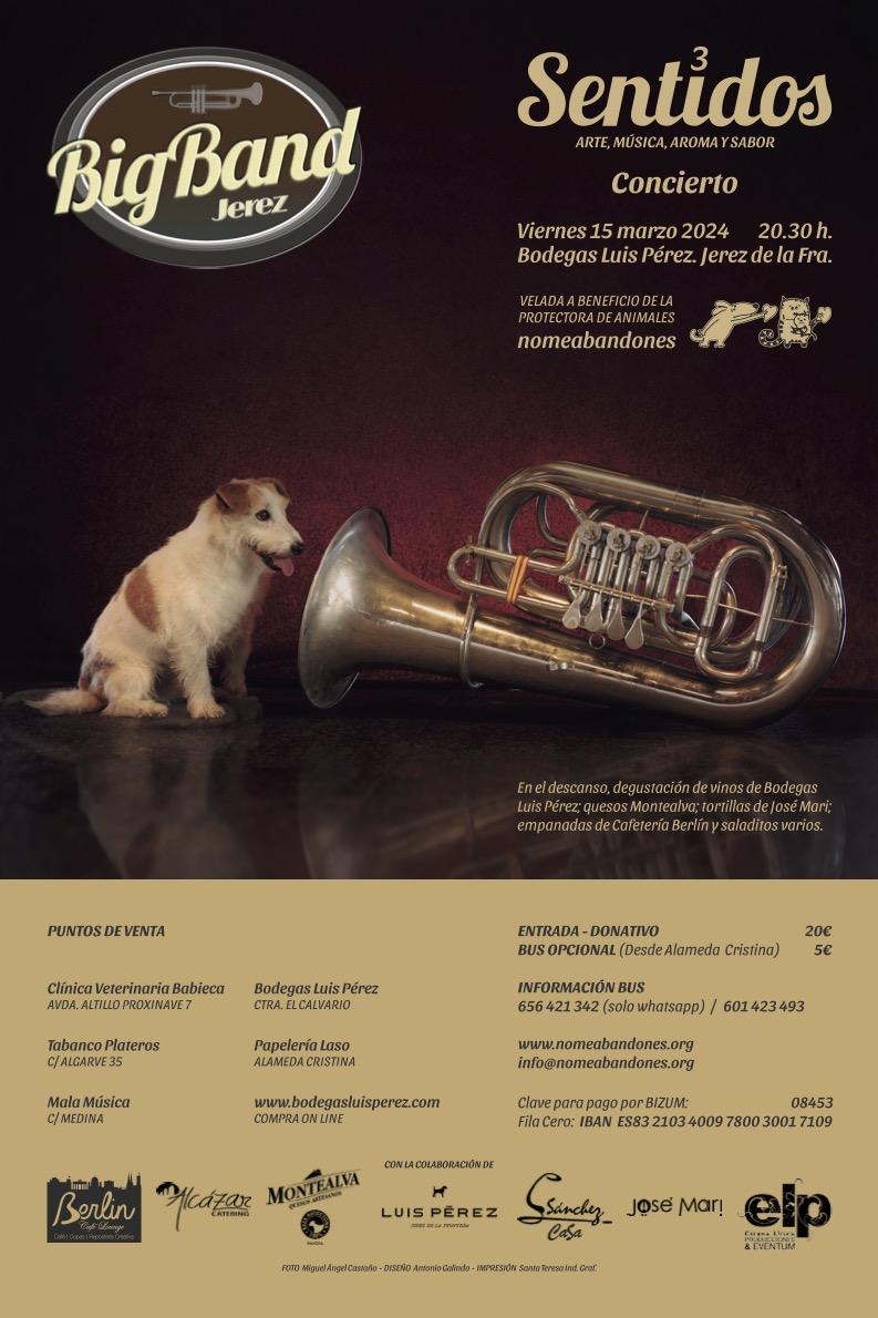 Este viernes 15 de marzo, concierto de Big Band Jerez a beneficio de la protectora de animales 'No me abandones'