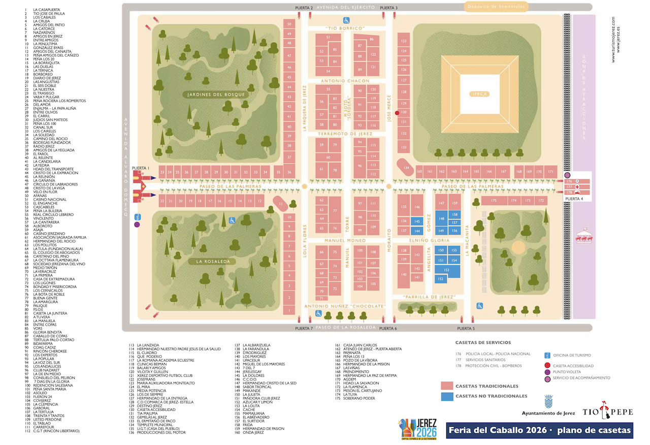 Aprobado el plano provisional de la Feria del Caballo de Jerez 2026 con 170 casetas adjudicadas
