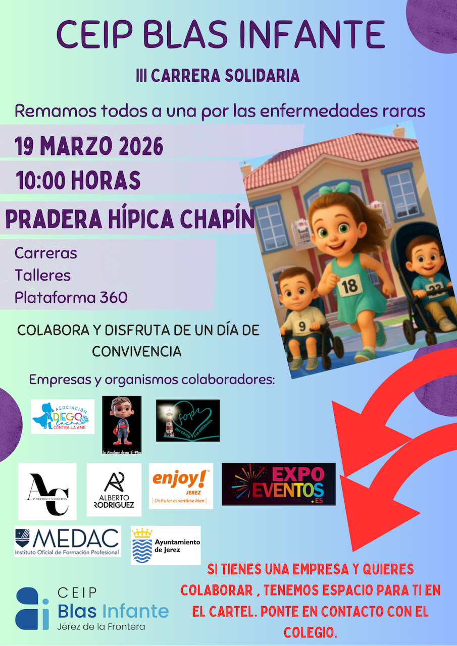El CEIP Blas Infante de Jerez celebra el próximo 19 de marzo de 2026 su III Carrera Solidaria