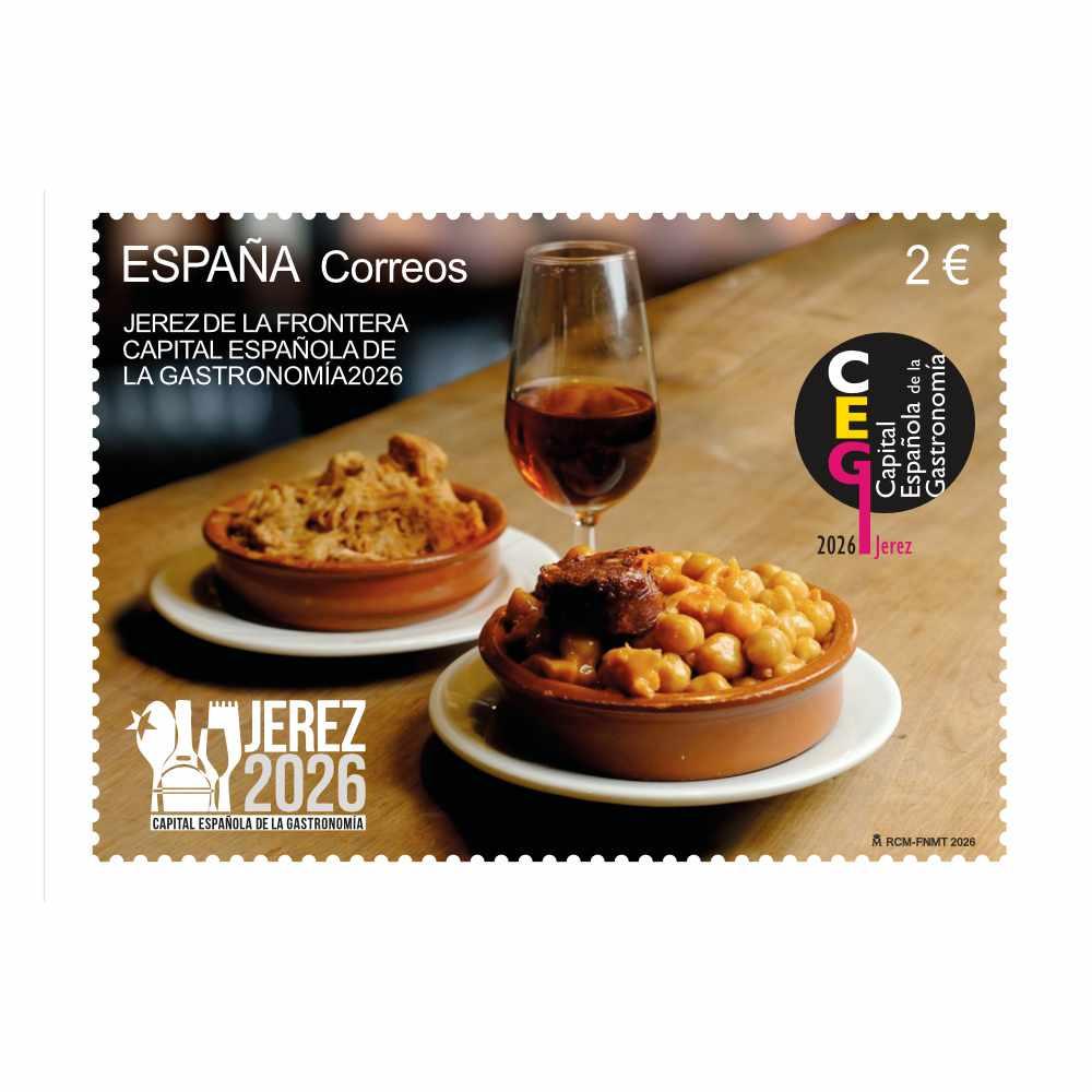 Correos emite un sello especial dedicado a Jerez Capital Española de la Gastronomía 2026