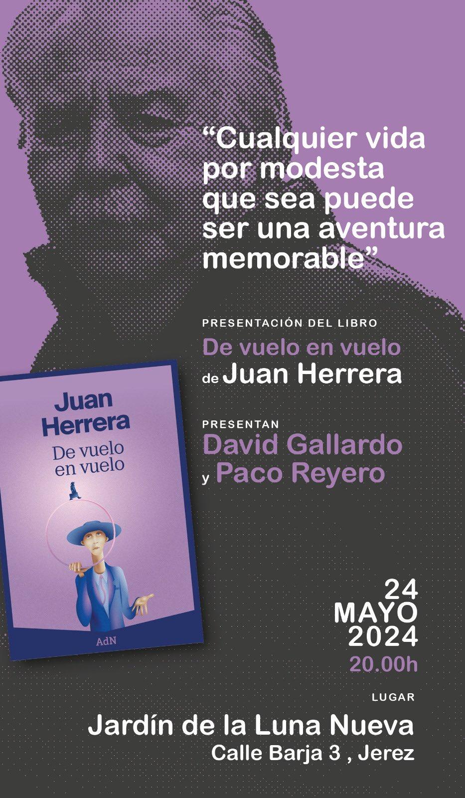 El jerezano adoptivo Juan Herrera presenta en el Jardín de La Luna Nueva su último libro, 'De vuelo en vuelo'