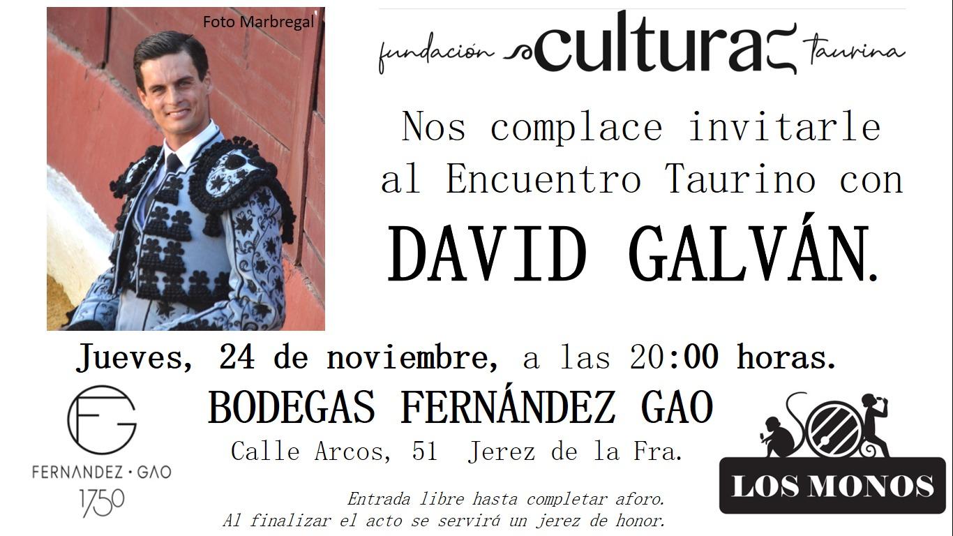 Encuentro taurino con David Galván este 24 de noviembre en Jerez