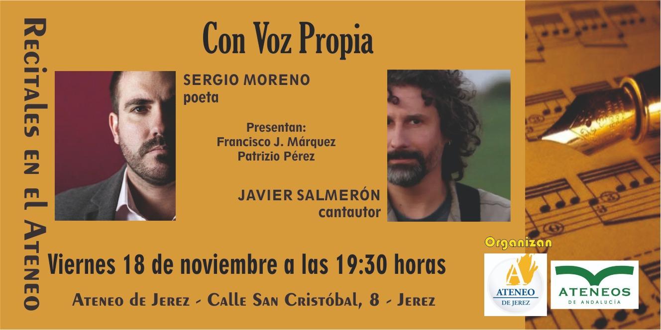 Nuevo recital 'Con Voz Propia' en el Ateneo de Jerez este viernes 18 de noviembre con Sergio Moreno y Javier Salmerón