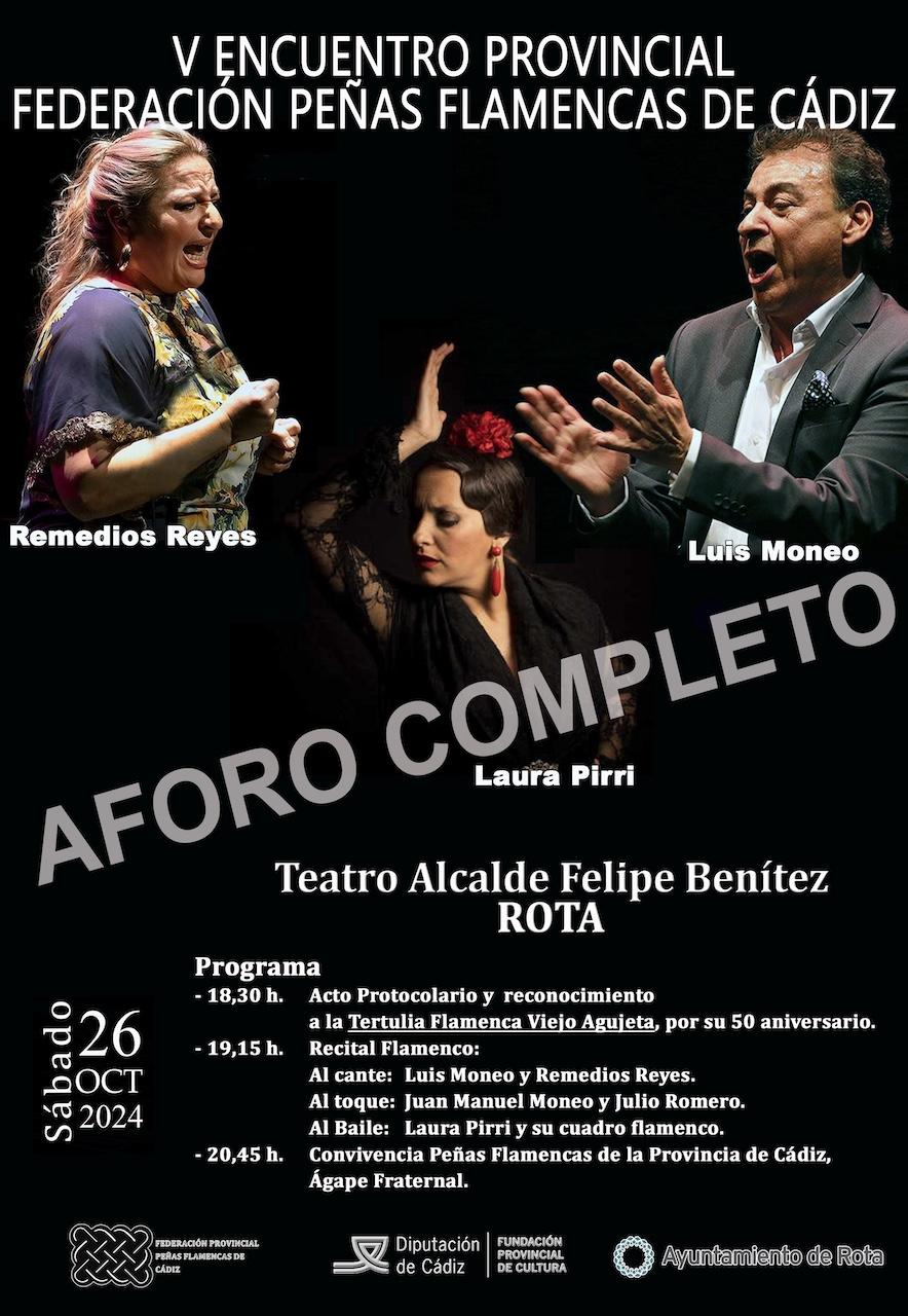 Cartel de "aforo completo" para el V Encuentro de la Federación Provincial de Peñas Flamencas de Cádiz en Rota