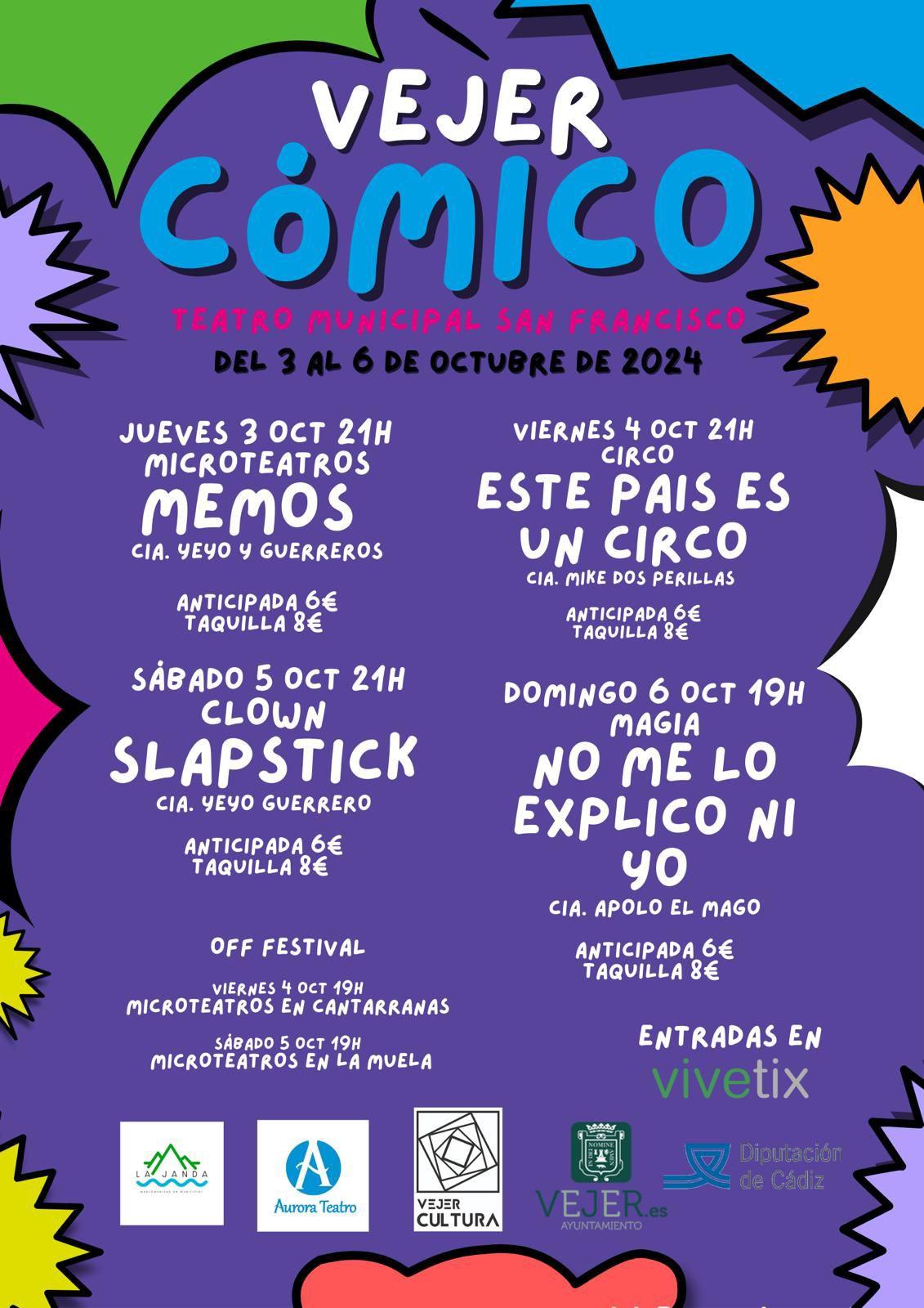 Del 3 al 6 de octubre, Festival Vejer Cómico con teatro, magia, cine y clown