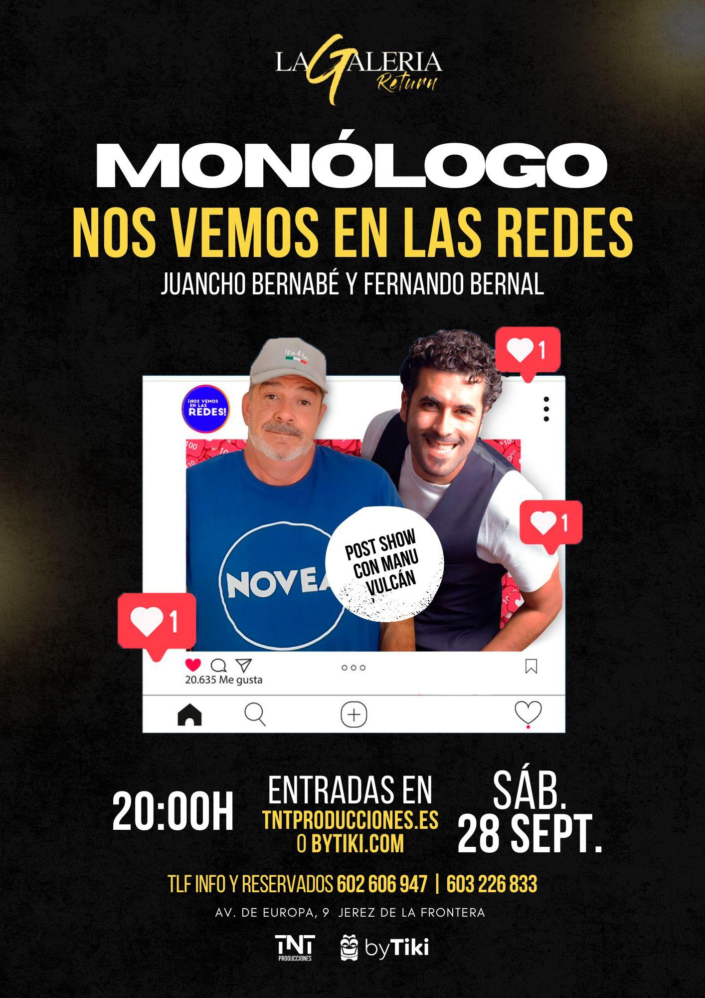 El sábado 28 de septiembre, espectáculo de humor de Juancho Bernabé y Fernando Bernal en La Galería