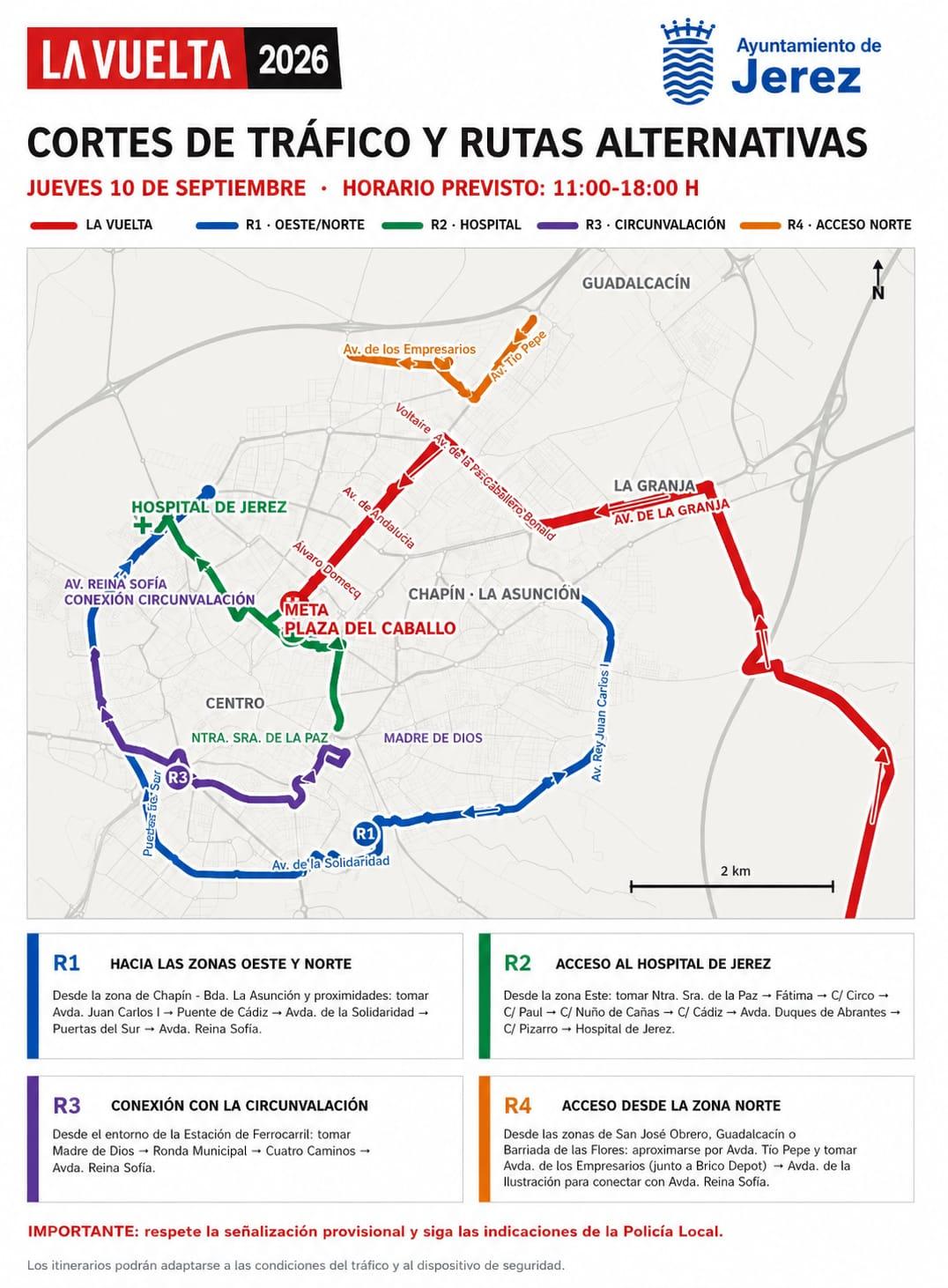 Dispositivo especial de tráfico y autobuses urbanos con motivo del paso de La Vuelta por Jerez